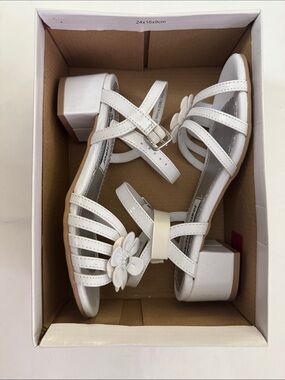 Rachel Shoes White Floral Low‑Heel Sandals for Girls